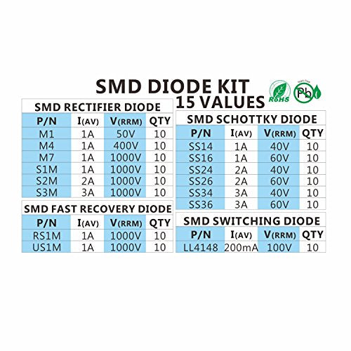 Chanzon 150pcs SMD Switching Schottky Rectifier Diode 15Values Assorted Kit