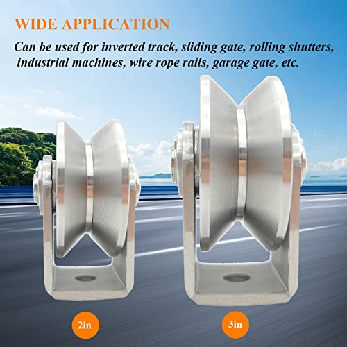 Stainless Steel V Groove Wheel Heavy Duty Caster Rigid Track Wheel Pulley Sliding Gate Rollers with Bracket for Sliding Gate, Rolling Gate, Inverted Track, Industrial Machines - size: 2pc 2inV
