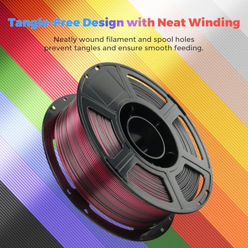 FLASHFORGE Silk Dual Color Filament, Black and Red 2 in 1 Coextrusion Silk PLA Filament 1.75mm, 3D Printer Filament Color Change 1kg(2.2lbs) Spool, Dimensional Accuracy +/- 0.02mm - color: Black and Red 2 in 1