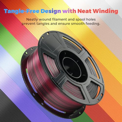 FLASHFORGE Silk Dual Color Filament, Black and Red 2 in 1 Coextrusion Silk PLA Filament 1.75mm, 3D Printer Filament Color Change 1kg(2.2lbs) Spool, Dimensional Accuracy +/- 0.02mm - color: Black and Red 2 in 1