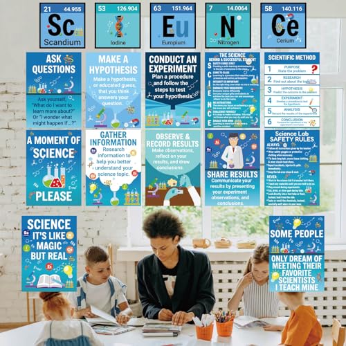 Fankya 17PCS Science Posters for Classroom Scientist Bulletin Board Set periodic table Poster Art Prints Classroom Decoration for Science Lab Elementary Middle High School Wall Art Teacher Supplies