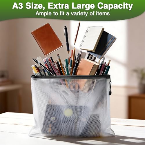Umriox 36 Pack A3 Black Mesh Zipper Pouch Bags Bulk, File Organizer Pouch - color: Black 36pcs, A3