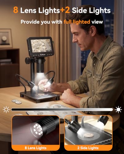 Elikliv Coin Microscope with Weighing Scale, Digital Magnifier 8+2 Lights