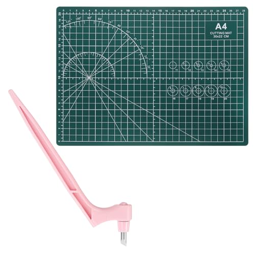 HARFINGTON Craft Cutting Tools 30 Degree Blades 360 Degree Rotating Blade Stainless Steel Cutter Pen Knife with Mat for DIY Crafts Stencils Scrapbooks, Pink - color: Pink