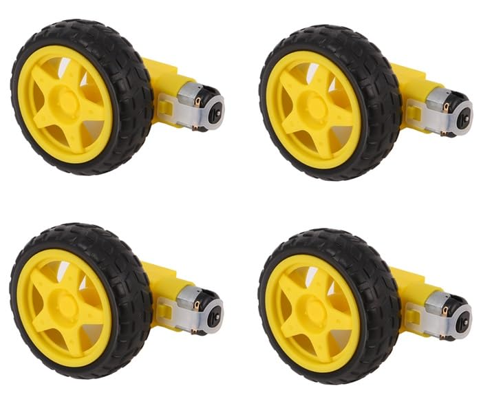 4PCS DC Electric Motor + Plastic TT Motor Tire Wheel Dual Shaft Gear Motor TT Gearbox Engine for Arduino Smart Car DC 3V-6V 1:120 Gear Motor W/Wheel Hobby TT Homotaxial for Robot Car DIY
