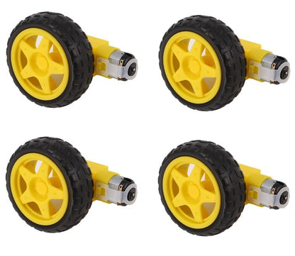 4PCS DC Electric Motor + Plastic TT Motor Tire Wheel Dual Shaft Gear Motor TT Gearbox Engine for Arduino Smart Car DC 3V-6V 1:120 Gear Motor W/Wheel Hobby TT Homotaxial for Robot Car DIY