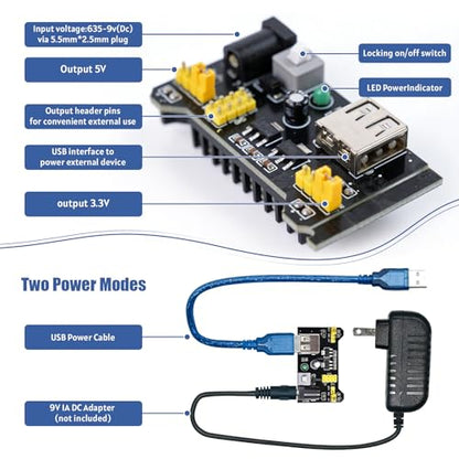 Electronics Component Fun Kit w/Power Supply Module, Electronics Basic Kit, Jumper Wire, Breadboard, Precision Potentiometer,Resistor Compatible with Arduino, Raspberry Pi, STM32 - size: Component Kit(without the board)