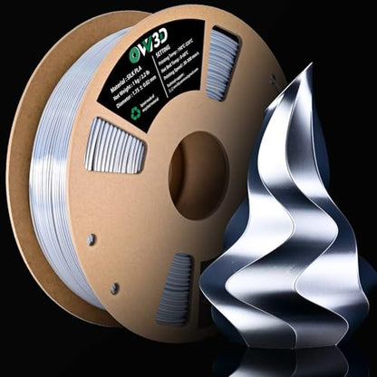 OVV3D Silk Silver Filament PLA 1.75mm, Upgrade Silver Grey PLA 3D Printer Filament, Silk Silver Metal 3D Printing Filament, 3D Filament 1.75 +/- 0.02mm, Silk 1.75 PLA Filament for 3D Printer - color: Silk Metal Silver