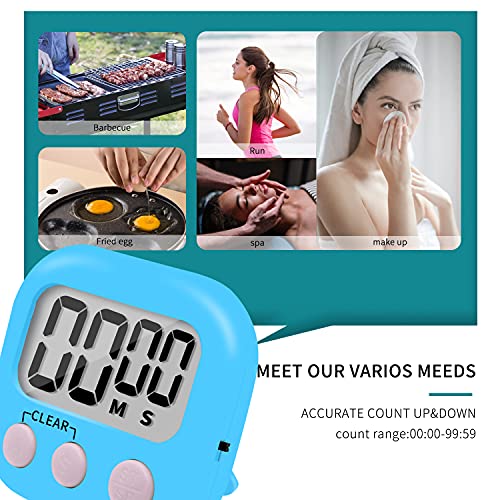 12 Pack Small Digital Kitchen Timer Magnetic Back and ON/Off Switch,Minute Second Count Up Countdown（White,Blue,Orange