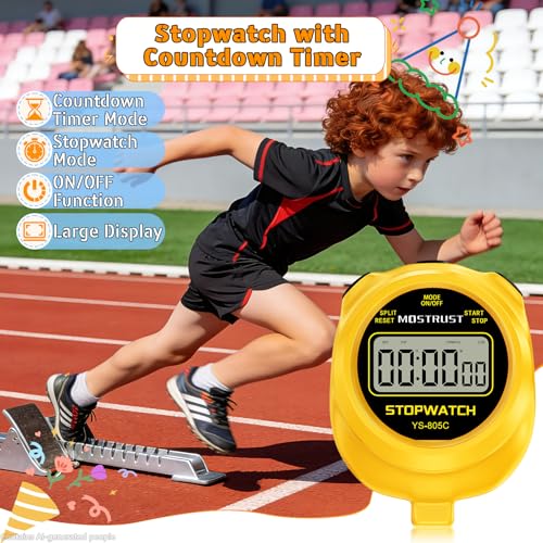 Digital Simple Stopwatch Timer, Single Lap Countdown Timer with On/Off, AAA Battery (Included) for Kids Students Coaches, Yellow - color: Yellow