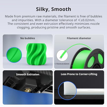 ANYCUBIC PLA Plus (PLA+), 3D Printer Filament 1.75mm, High Toughness 3D Printing Filament, Dimensional Accuracy +/- 0.02mm, Print with Most FDM 3D Printers, 1KG Reusable Spool, Green Flash - color: 1kg Pla+ Green Flash