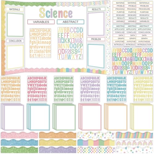 122 Pcs Science Fair Board Supplies 72 Glitter Pastel Candy Trim Scalloped Borders 36 Presentation Board Subtitles 6 Self Adhesive Project Titles 8 Letter Stickers for Classroom Office Decor(Pastel) - style: Pastel
