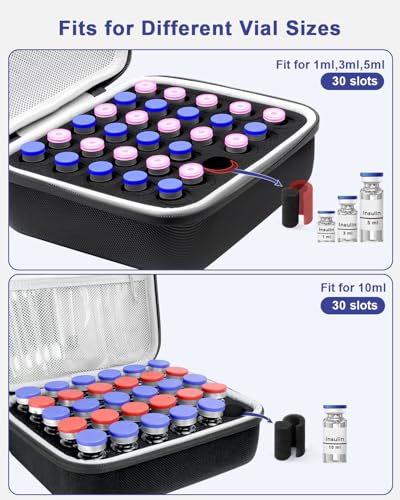30 Slots Insulin Vial Protector Case for Diabetics Standard Insulin Vials - color: Black-30 Slots