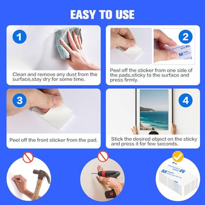 White Double Sided Adhesive Pads,Heavy Duty Mounting Tape,48Pcs 3mm Thickness Pre-Cut Foam Tape,Super-Sticky Black Strong Pads Rectangle Shape Waterproof for Walls Picture, Car, Home, Office - color: White