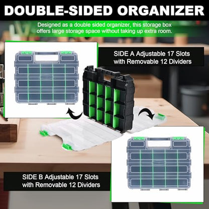 Tool Box with Transparent Lid, 2 Pack Hardware Organizer Box - color: Green