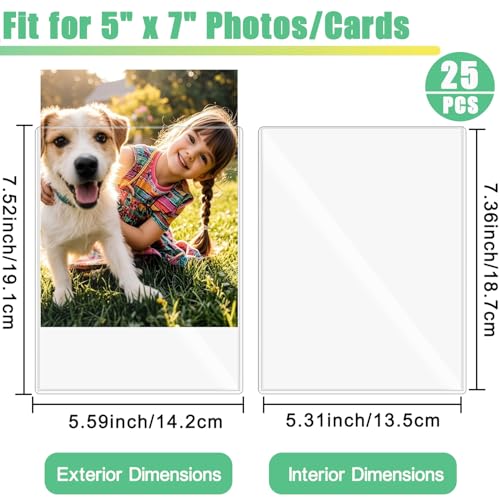 25PCS 5" x 7" Clear Rigid Card Sleeves – Waterproof Hard Plastic Protectors for Postcards, Prints, Photos, Trading & Sports Cards – Top Load Jumbo Sheet Holders - size: 5" x 7"