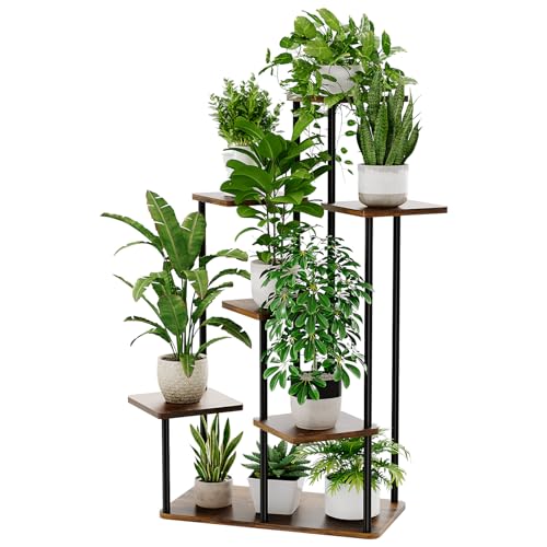 Bamworld Large Plant Stand Indoor 7 Tier Plant Shelf for Multiple Plants - color: Brown Oak, size: 7 Tier