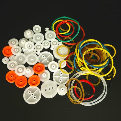84PCS Belt Pulley Set 2MM Hole Plastic Belt Pulley with Rubber Band for DIY Model Toy RC Car Robot Airplane Accessories