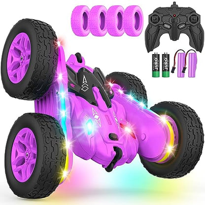 Terucle Remote Control Car, Rc Cars Stunt RC Car Toys New Upgraded Strip Lights and Headlights Girl Toys Double-Sided 360° Rotating 4WD Drift Truck for Boys Girls Birthday Gift (Purple) - color: Purple