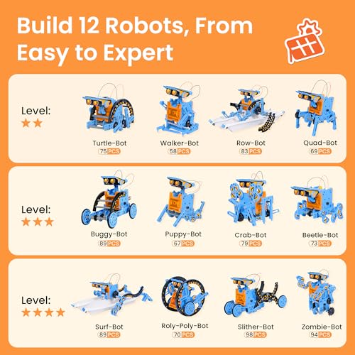 Sillbird Solar Building Robot Kit 12-in-1 STEM Gift for Boys Ages 8-13 - color: Orange Blue