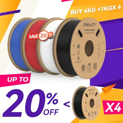 Creality Hyper PLA Filament 1.75mm, 30-600mm/s High Speed 3D Printer Filament, Dimensional Accuracy +/-0.02mm, Fit Most FDM 3D Printers, 4 Pack 1kg Spool(2.2lbs), Black & White & Blue & Red - color: Black & White & Blue & Red