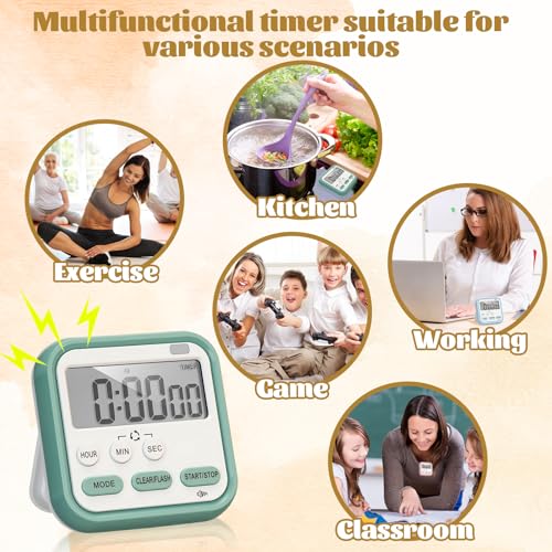 Leumoi 6 Pcs Digital Kitchen Timer 24 Hour Alarm, Classic Color - color: Classic Color
