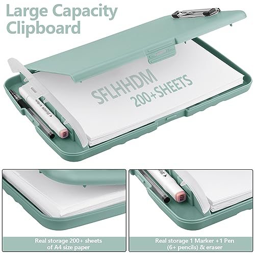 Clipboard with Storage, A4 Binder Nursing Clipboards with Pen Holder, Heavy Duty Storage Clipboards with Low Profile Clip, Clipboard Folder Side-Opening, Smooth Writing Clip Board (Dark Green) - color: Dark Green