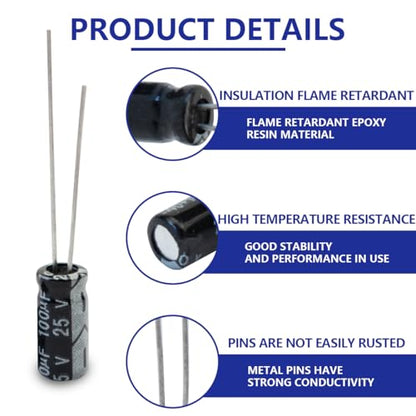 50 Pcs Electrolytic Capacitor 100uF 25V Aluminum Radial Electrolytic Capacitors - style: 25V 100uF