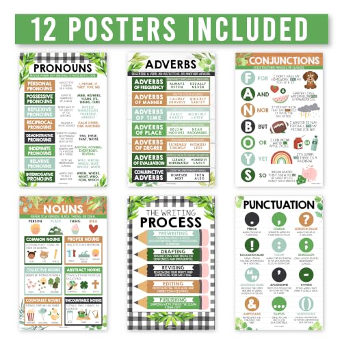 Parts of Speech Posters for Classroom Must Haves, 12 Grammar Posters - color: Farmhouse Classic