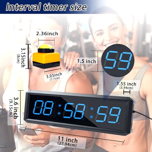 Independent Button Type 1.5-inch Fitness Room Rest Timer, Suitable for Gym Exercise/School/Home Exercise/Boxing Gym/Indoor Rock Climbing (1.5 inch 6-Digit Blue)