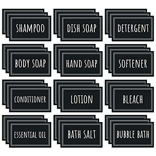 Segbeauty Waterproof Labels - 36 Pack Soap Dispenser Stickers, Shampoo Conditioner Hand Soap, Self-Adhesive Removable Bathroom Kitchen Laundry Labels - style: S+D-Black