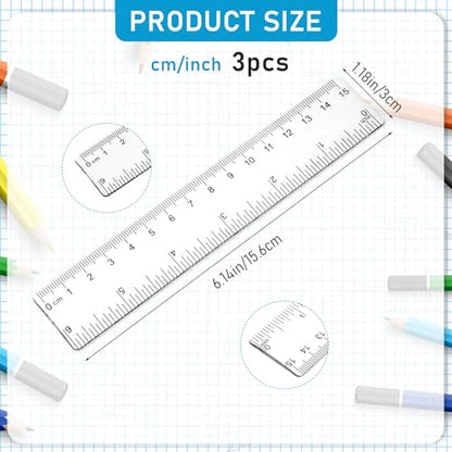 3 Pack 6 Inch Ruler Set Plastic Straight Ruler Transparent Measuring Tool Acrylic Clear Ruler for School Office Student - color: Transparent, size: 3 x 6 Inch
