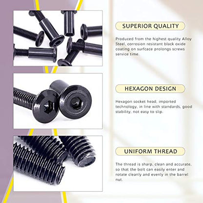 Swpeet 25Pcs M6x25mm Carbon Steel Black Hex Drive Socket Cap Bolts Barrel Nuts Assortment Kit with 1Pcs Allen Wrench, Screw Post Fit for Furniture Countsunk Belt Buckle Leather Binding Bolts - size: M6x25mm