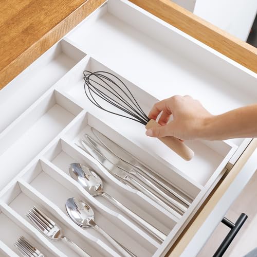 KitchenEdge Silverware & Utensil Organizer | White Bamboo, 16-28 In - color: White Bamboo, size: From 16" to 28" Wide