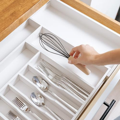 KitchenEdge Silverware & Utensil Organizer | White Bamboo, 16-28 In - color: White Bamboo, size: From 16" to 28" Wide
