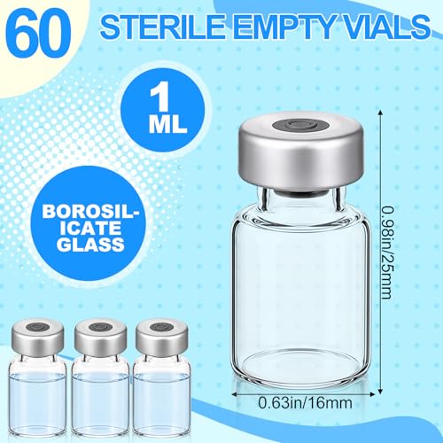 60 Pack Empty Vials for Injection Clear Glass Sample Vials, 1ml - size: 1ml