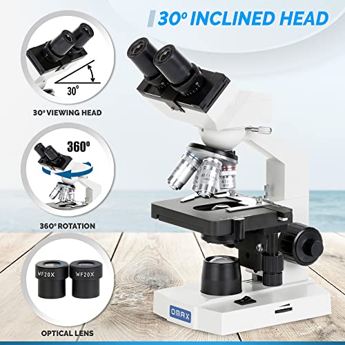 OMAX M82ES-SCP100-SAA50 Series LED Binocular Compound Microscope 2000X