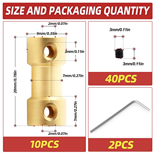 10pcs 2mm to 2mm Brass Shaft Coupling Joint Connector, Motor Shaft Extension Connector - size: 2mm to 2mm