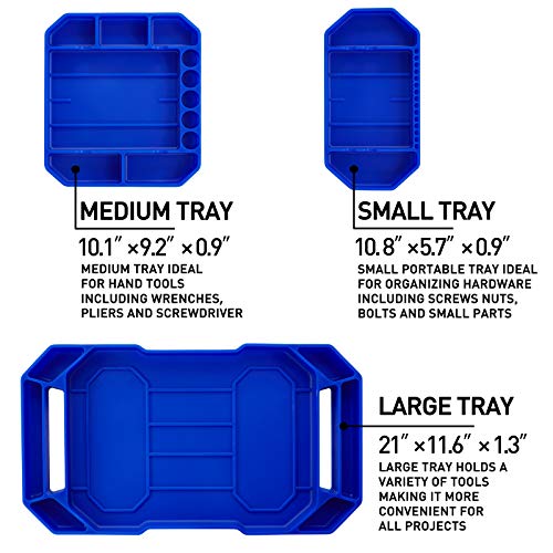 3pcs Large Non-Slip Flexible Silicone Tool Tray, Mechanic Tool Mat, Tool Organizer, Tool Storage, Tool Holder, Grip Mats, No Magnets, Christmas Day Gift for Men, Father’s Day Gift - color: Blue