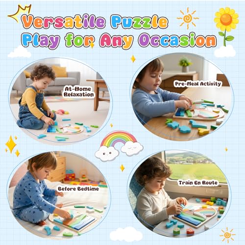 Montessori Wooden Shape Puzzles (Rainbow) - Over 3 Years Old - color: Rainbow
