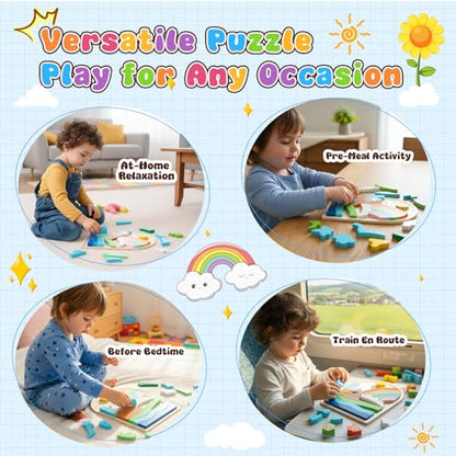 Montessori Wooden Shape Puzzles (Rainbow) - Over 3 Years Old - color: Rainbow