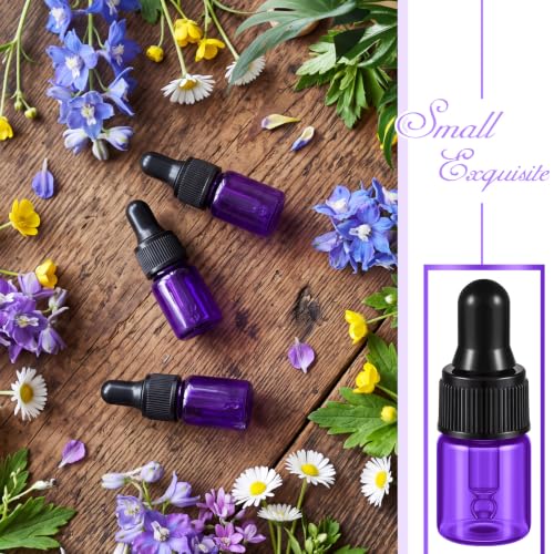 Didaey 100 Pcs Mini Glass Oil Dropper Bottle, 2 ml, Aromatherapy Purple - color: Aromatherapy Purple, size: 2 ml