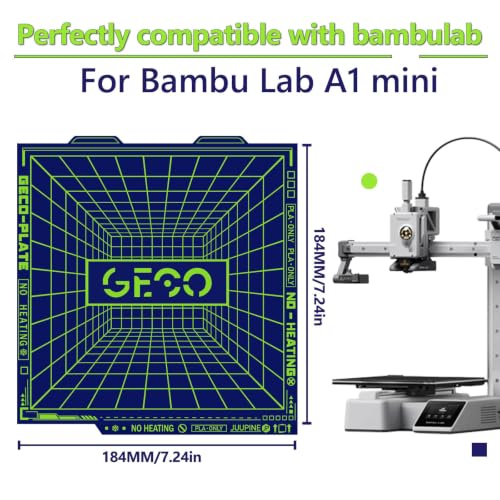 JUUPINE 2025 New Upgraded GECO Plate for Bambu Lab A1 Mini 3D Printer,PLA Cold Plate (No Heating) 184X184mm Magnetic Spring Steel 0℃ Printing Hot Bed No Glue Required. - size: 184x184mm (for A1 Mini)