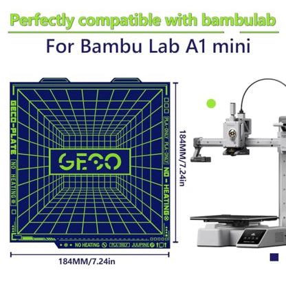 JUUPINE 2025 New Upgraded GECO Plate for Bambu Lab A1 Mini 3D Printer,PLA Cold Plate (No Heating) 184X184mm Magnetic Spring Steel 0℃ Printing Hot Bed No Glue Required. - size: 184x184mm (for A1 Mini)