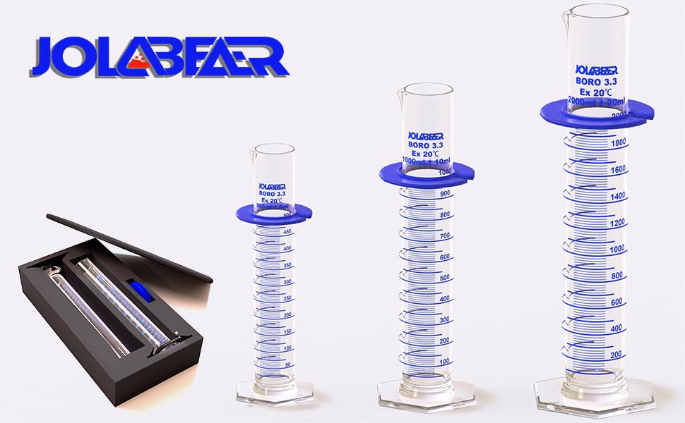 JOLABEAR 1000 mL Glass Graduated Cylinder, Anti-Tip Ring, 3.3 Borosilicate - size: 1000ml-1pcs