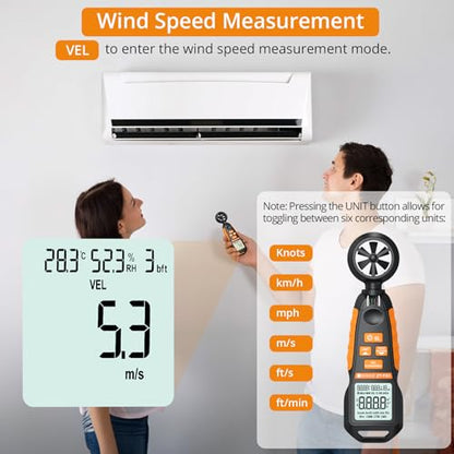 Neoteck Anemometer Wind Meter Tests Wind Speed and Airflow with 6 Velocity Measuring Units Backlight CFM Meter Measure Humidity and Temperature for HVAC Shooting Drone Driving Sailing Home Vent
