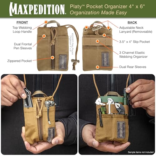 Maxpedition Platy Pocket Organizer, EDC Tool Pouch, Neck Wallet - color: Dark Tan, size: 4" x 6"