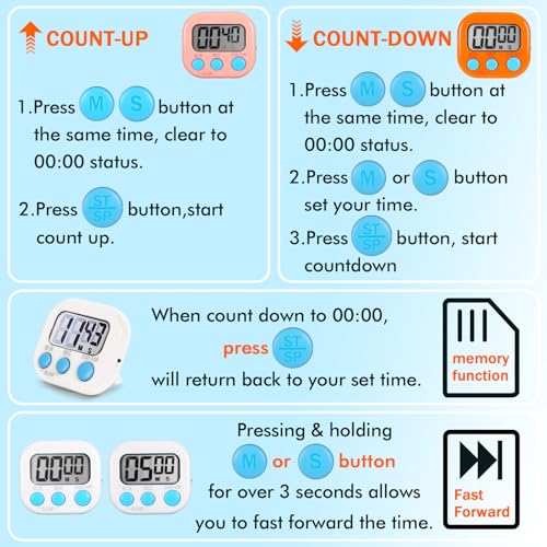 6 Pack Digital Timer for Kids Classroom,Kitchen Timers for Cooking