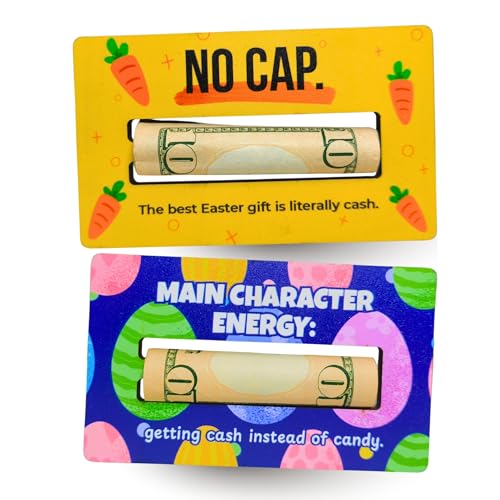 KATINAT Funny Easter Money Holder for Cash Gift - Viral Slang No Cap & Main Character Energy Cards for Teens, Tweens, Gen Alpha - Unique Easter Basket Stuffers Gag Gifts for Boys & Girls (Set of 2) - color: Orange Purple