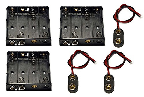 3 Pcs 4 x 1.5V (6V) AA Battery Holder Leads with 3 Pcs 9V I Type Snap Connector Plastic Housing - size: 4AA-3PC